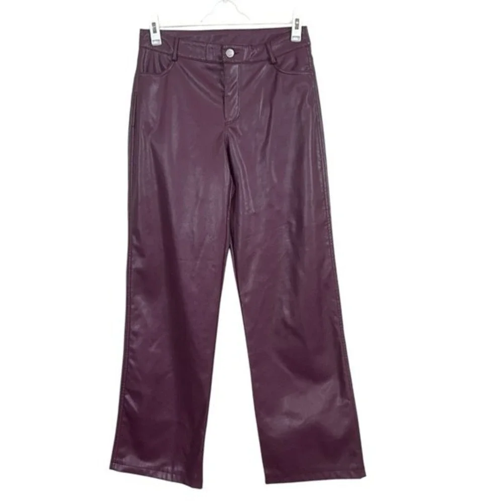GARAGE CLOTHING -‎ Women's Burgundy Faux Leather Pants Straight Medium M